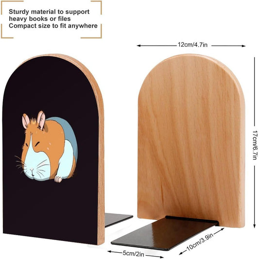 Smiling Wooden Bookend Non-Slip Book Ends Heavy Duty Book Stopper with Metal Base Books Holderd Decorative Bookends Stands Firmly for Office Supplies