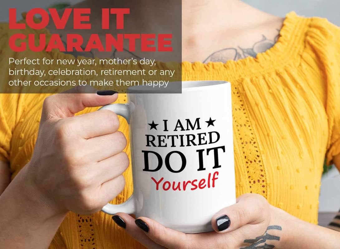 Retirement Coffee Mug 15oz White - Retired Do It Yourself - Funny Retired Vintage Gift For Coworker Grandpa Dad Book Lover Librarian Bookworm Writer Reader