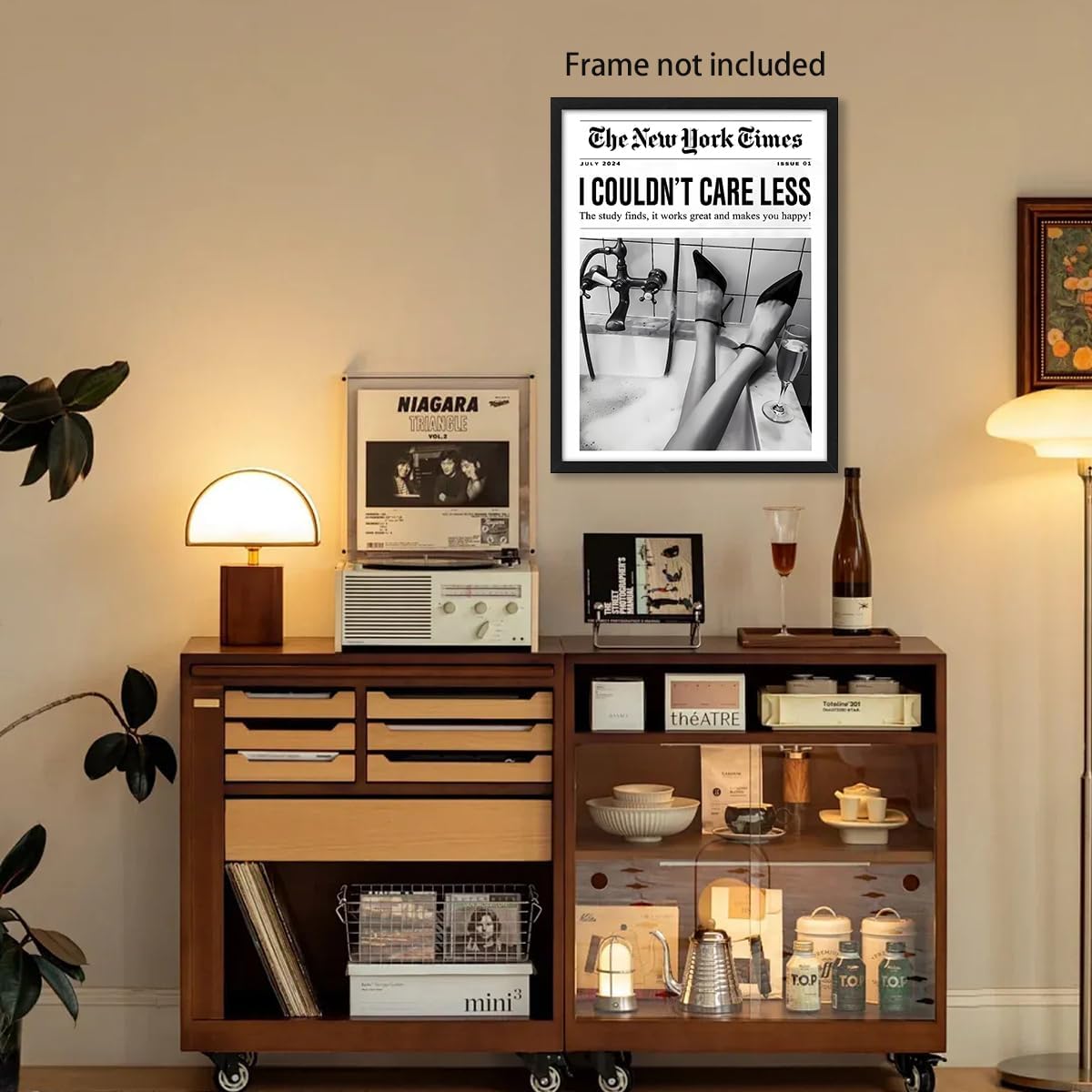 ZERFVTG Black and White Girly Poster Retro NewsPaper Wall Art Vintage Bar Cart Decor Trendy New York Times Canvas Prints for Barthroom Home Bar 12x16 inch Unframed