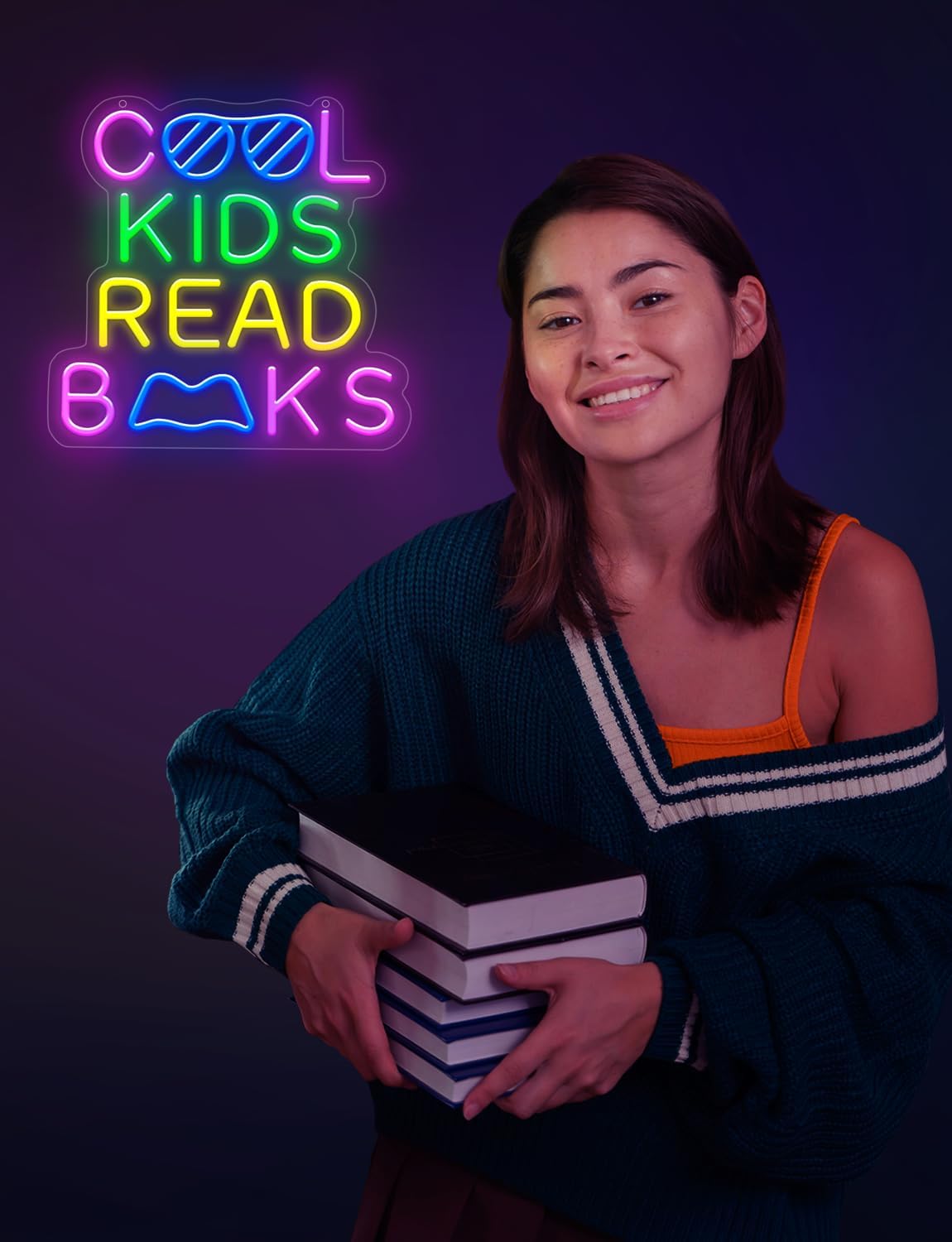 Lumoonosity Cool Kids Read Books Neon Sign - Back to School Neon Light Sign for Classroom, Study Room, Library - Classroom Lights for Teachers, Students, Book Lovers - USB Powered with ON/OFF Switch
