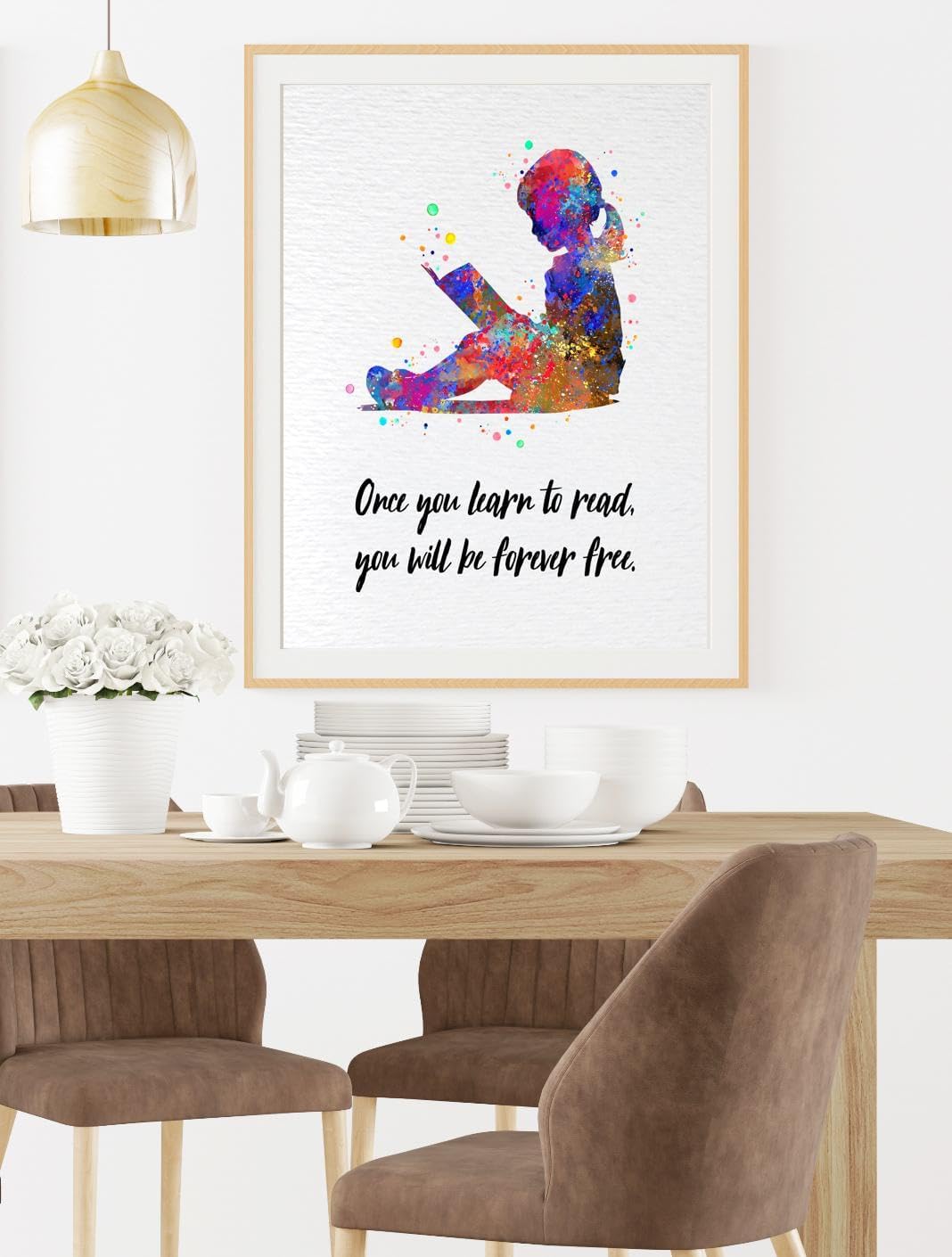 Dignovel Studios 8X10 Unframed Reader Girl Reading Watercolor Art Print Poster Book School Classroom Education Quote Library Wall Hanging Decor DN918