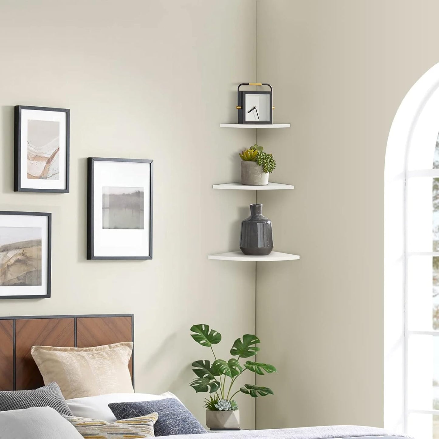 Hapivida Corner Shelf, White PVC Floating Wall Shelf Set of 3 with Angled Fit for Home Storage, Wall Mounted Display Rack for Living Room, Bathroom, Bedroom