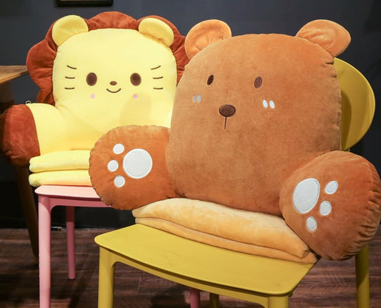 Tingting's Dream Office Chair Lumbar Support Pillow with Blanket Car Waist Cushion Sofa Reading Back Pillow Cute Bed Backrest Pillow (Yellow, 60×40CM/23.6"×15.7")