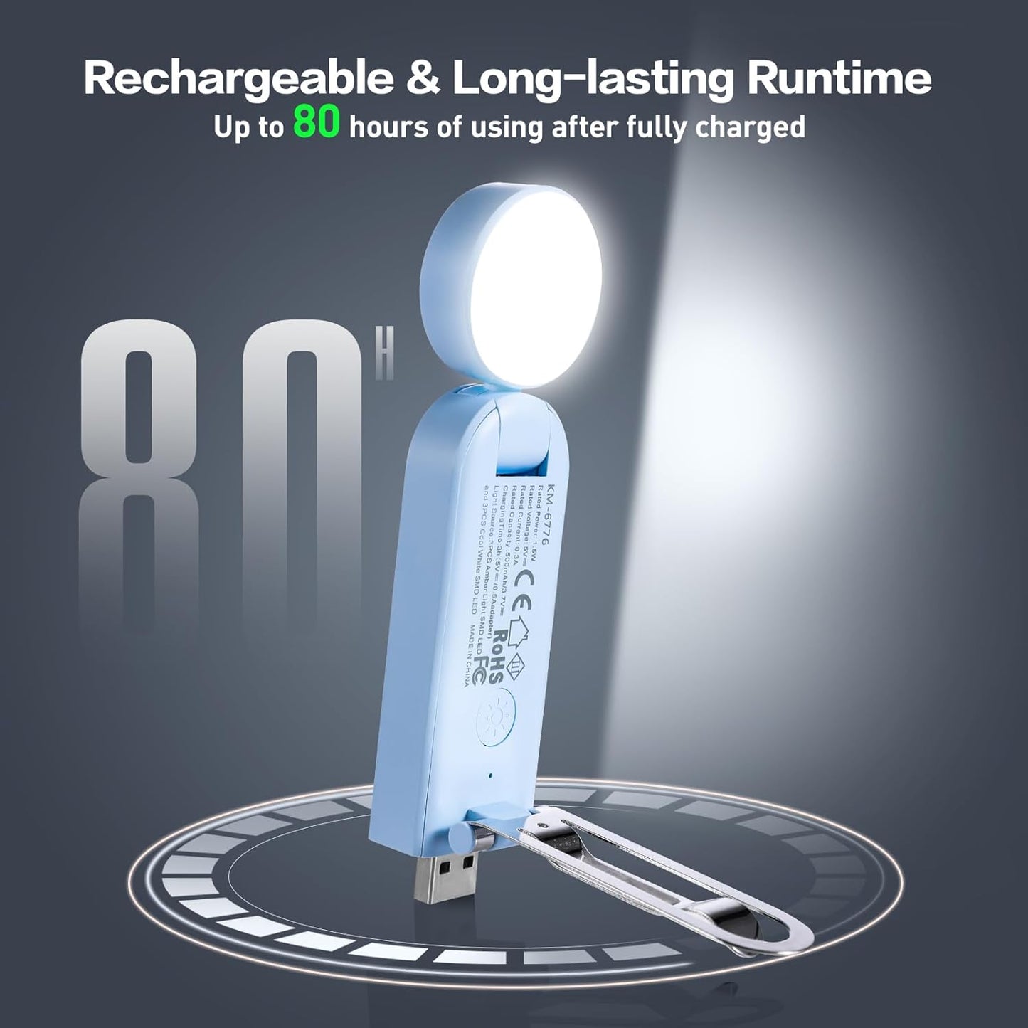 VAVOFO USB Rechargeable Book Light, Blue Lighting Blocking, Amber Light Clip On Bookmark Shaped 6 LEDs Reading Light, Eye Care for Bookworms Reading in Bed with 9 Lighting Modes (Light Blue)