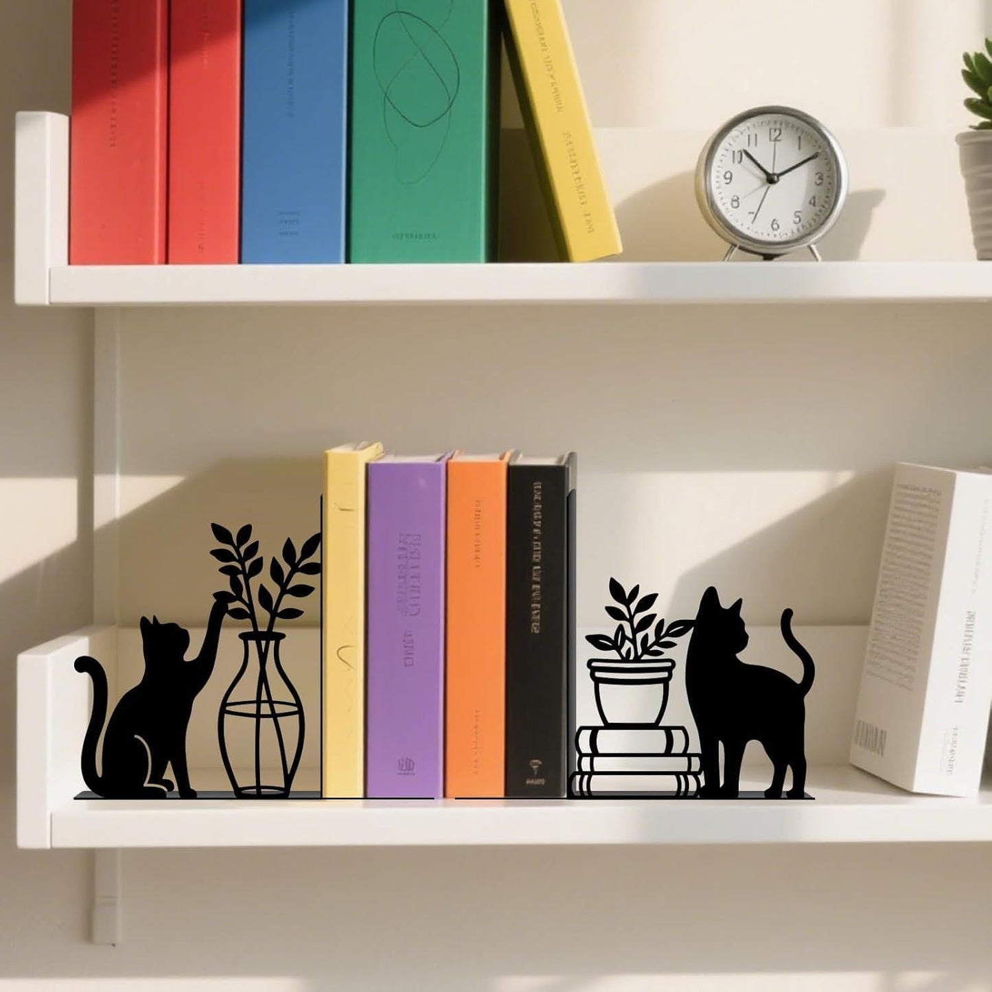 Cat Metal Bookends Decorative Book Holders for Home Office School Library Desk Shelf Reading Decor Gift for Cat Lovers and Reading Enthusiasts