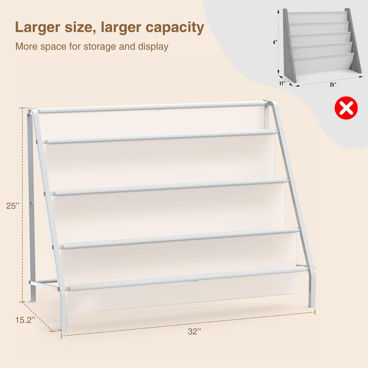 High-Transparent 4 Tier Kids Bookshelf, Sturdy Metal Large Size Book Rack Storage for Kids - Toddler Book Shelf Display for Nurasery, Kids Room, Deep Size Bookshelf Hold More Books