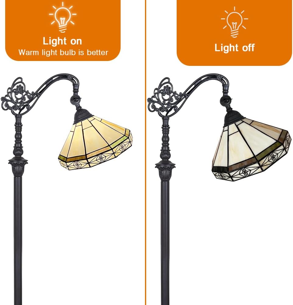 Capulina Tiffany Lamp Stained Glass Floor Lamp 62 Inches Tall Antique Cream Soft Light Arched Adjustable Angle Tiffany Style Reading Standing Lamp for Living Room Bedroom Home Office