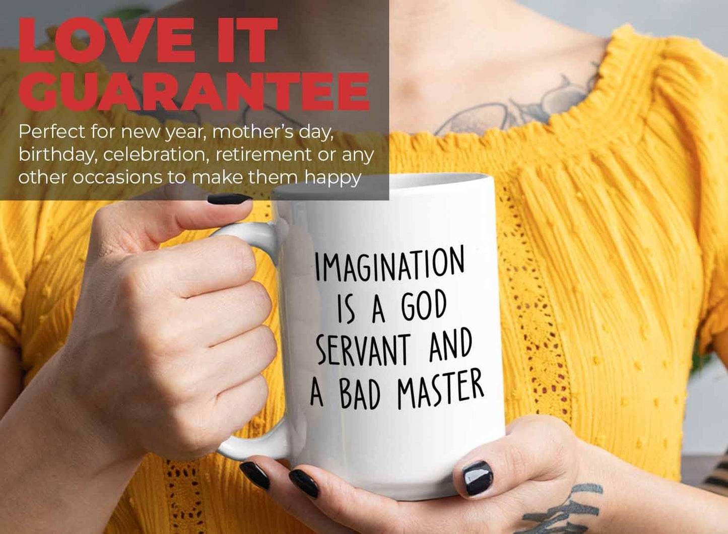 Bubble Hugs Writer Coffee Mug 15oz White - Imagination is a god servant and a bad master - Reading Book Lover for Bookworm Bibliophile Librarians Author Readers Bookish