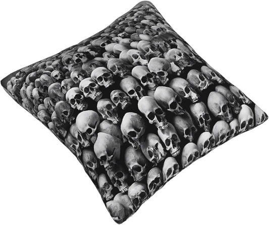 All-Season Square Pillow Covers 18"X18", Skulls Flowers, Decorative Throw Pillow Covers for Sofa Bed Couch, Hidden Zipper Cushion Cover, Square Lumbar & Accent Pillowcases for Home Decor