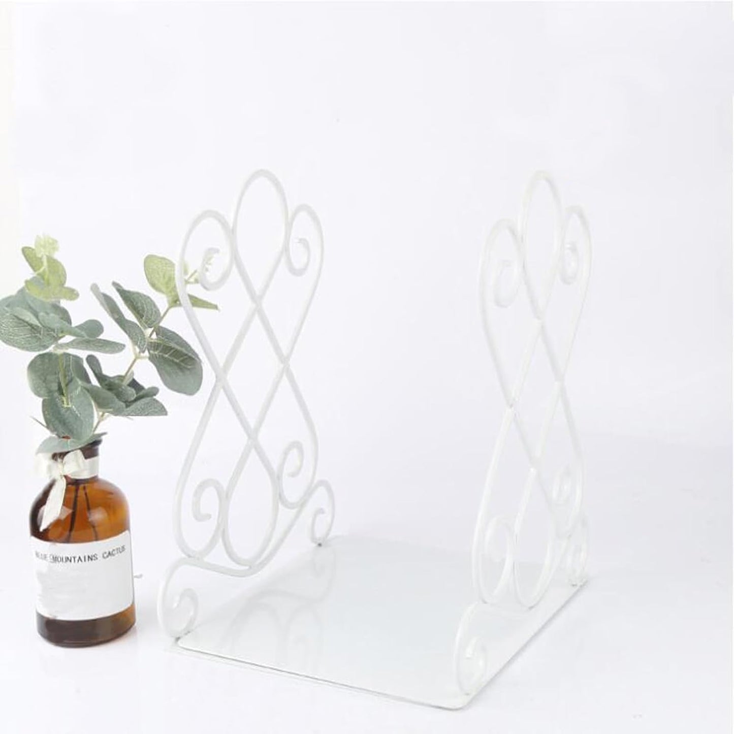 Luxury Bookends, Retro Organizer Stand, Desk Holder School Liberary Bookshelf Decorative Bookends w/Padding Metal Book Ends (Set of2) White