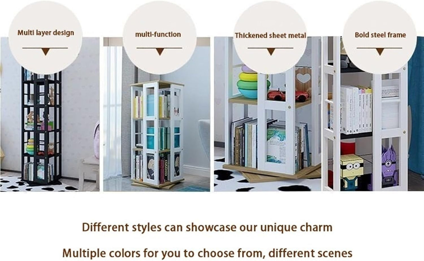 360° Rotating Bookcase, 4/5/6 Tier Corner Bookshelf with Removable Bookends, Space-Saving Storage Organizer for Small Rooms, Modern Design for Study & Living Areas (Brown, 40x40x153 cm)