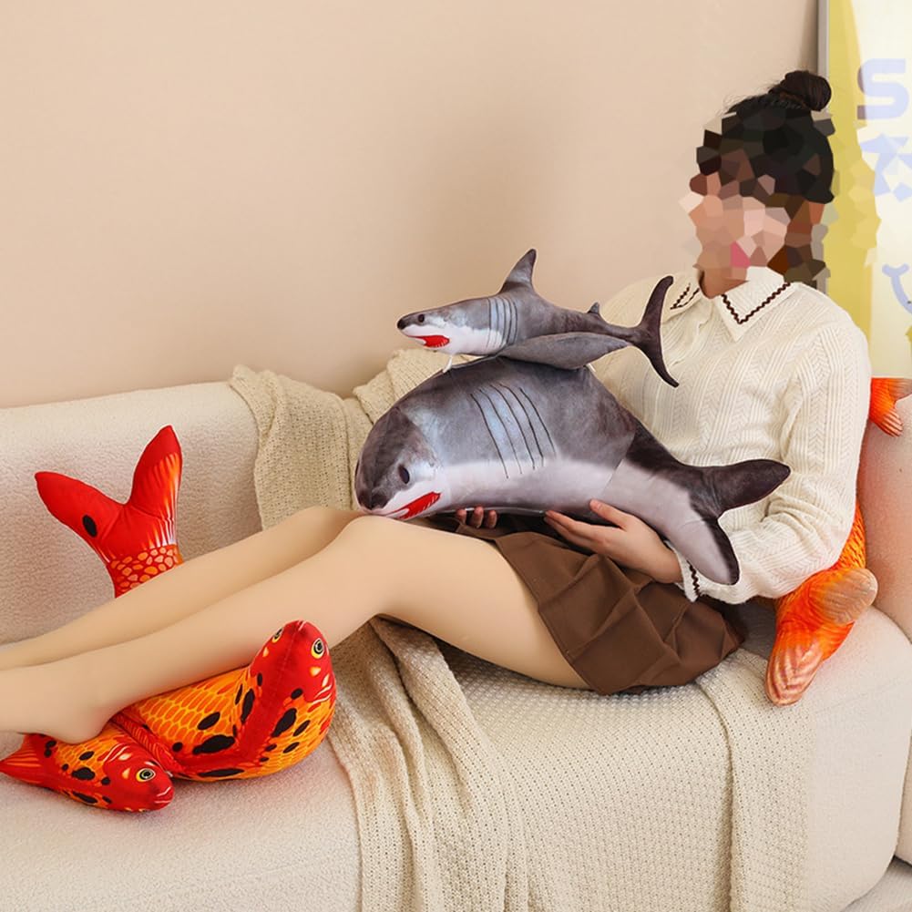 Tingting's Dream Simulation Fish Bed Rest Reading Pillow Cute Lumbar Support Pillow Office Chair Waist Cushion Sofa Reading Back Pillow (Red carp, 60×40CM/23.6"×15.7")