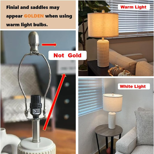 PoKat 23" Modern Ceramic Table Lamp Set of 2 for Living Room White Desk Lamps for Bedroom Farmhouse Bedside Nightstand Lamp House Warming Gifts New Home Decor End Table Lamps Gifts for Women Mom Beige