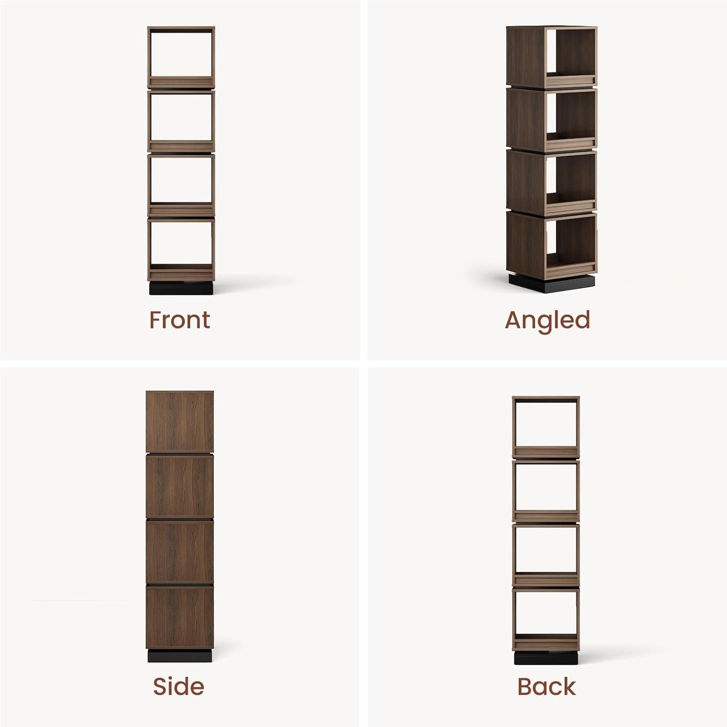 4-Tier Rotating Bookshelf Tower, 360° Spinning Wood Narrow Tall Book Shelf Organizer, Modern Geometric Storage for Sapce Saving, Revolving Bookcase for Living Room, Bedroom, Home Office