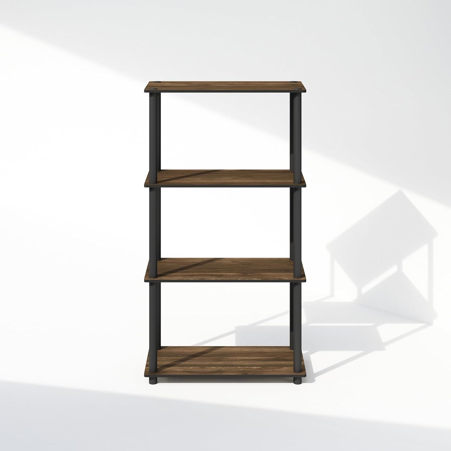 Furinno Turn-N-Tube Book Shelf, 4-Tier Bookshelf, Bookcase with Multipurpose Compact Display Rack, 11.6 x 23.6 x 43.2, for Living Room, Bedroom, Home Office, Columbia Walnut/Black