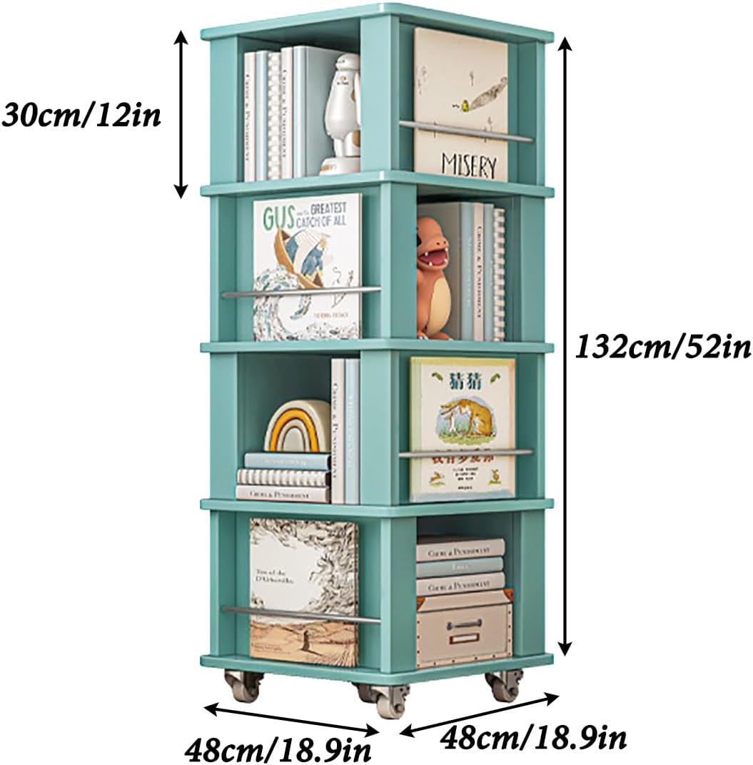 Rotating Bookshelf Tower With Wheels 360 Display 4/5 Tier Floor Standing Bookcase Storage Rack For Kids Corner Bookshelf For Small Space Book Shelf Rotating Bookcase For Living Room Study Room Office(