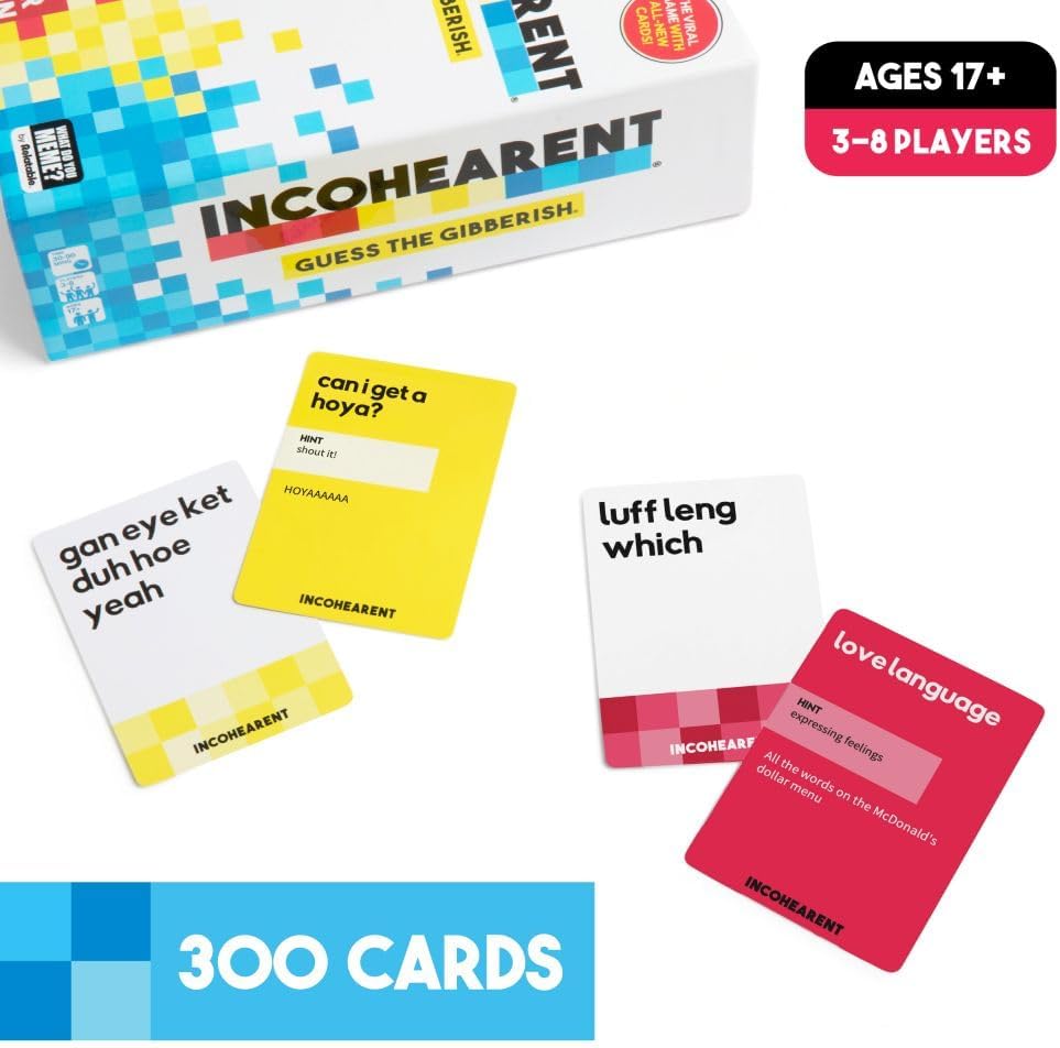 Incohearent, The Guess The Gibberish Party Game by Relatable, A Funny Card Game for Adults, Great for Bachelorette Party Games or Game Night Games, Includes 300 Cards