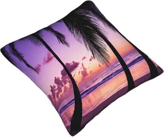 All-Season Square Pillow Covers 18"X18", Palm Trees Sunset, Decorative Throw Pillow Covers for Sofa Bed Couch, Hidden Zipper Cushion Cover, Square Lumbar & Accent Pillowcases for Home Decor
