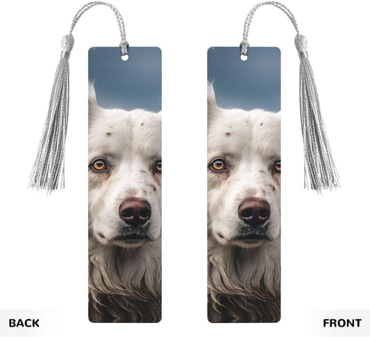 Big White Dog Bookmarks Gifts for Women Men, Wooden Bookmarks for Book Lovers, Vintage Book Marks Ornaments with Tassel, Unique Personalized Reading Page Markers Gray