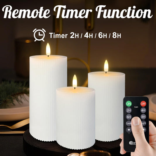 Rechargeable Flameless LED Pillar Candles–Luminous Real Wax Indoor Home Decor–Set of 3, Realistic Flickering LED Flame,Remote & Timer, USB-Rechargeable(White)