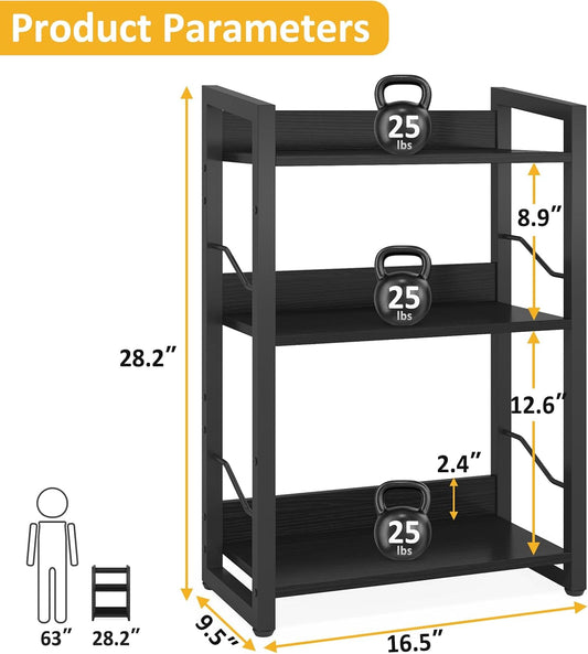 Hosfais Book Shelf Small Bookshelf - 3-Tier Wood Bookcase Industrial Bookshelf Metal Narrow Bookcase Storage Organizer Display Rack for Bedroom Living Room Home Office (Black)