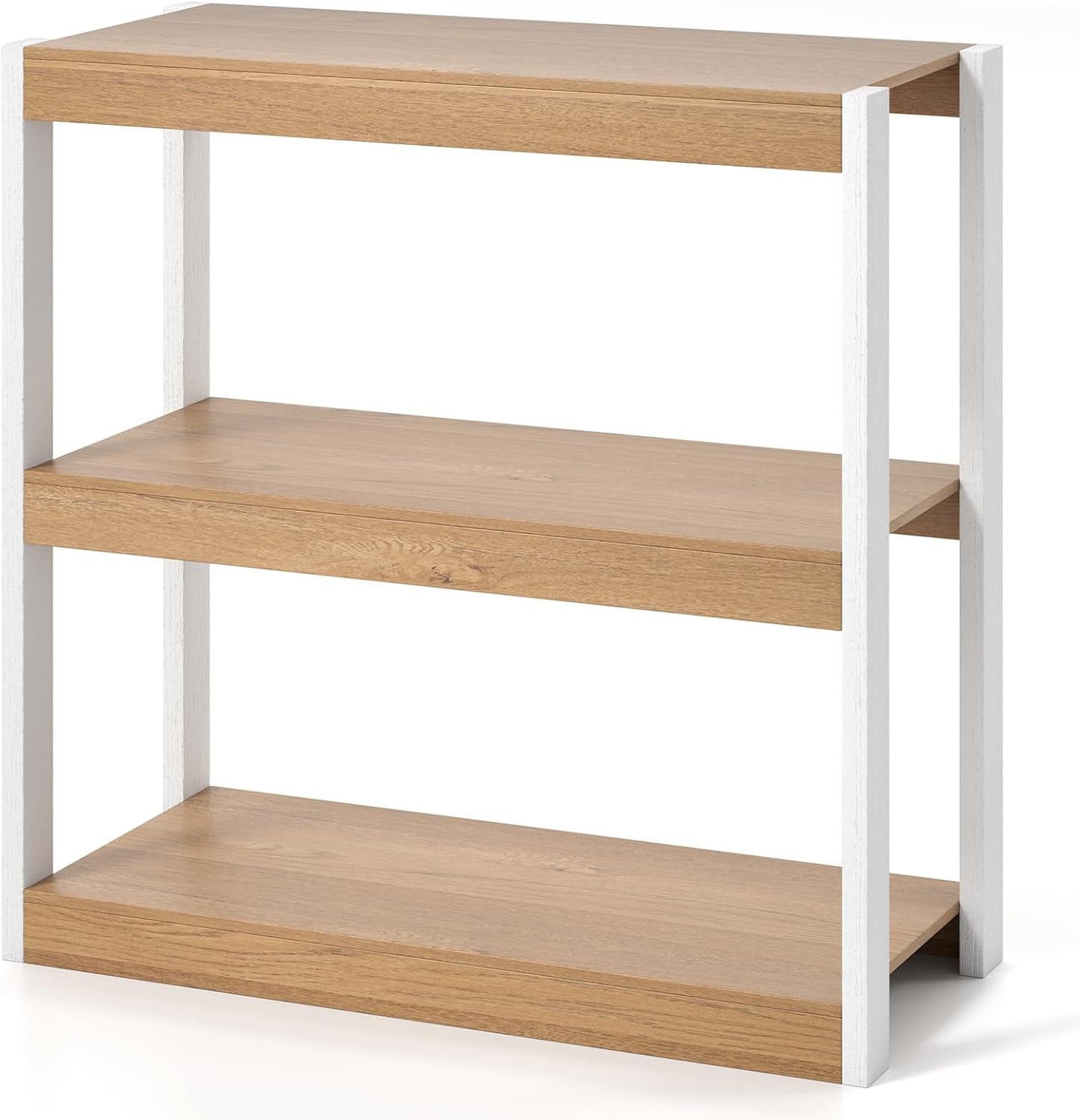 LOKO 3-Tier Open Bookshelf, Freestanding Wooden Bookcase with Storage Shelves, 2 Anti-toppling Devices, Modern Display Book Shelf Storage Rack for Living Room Bedroom Study (1,Natural & White)