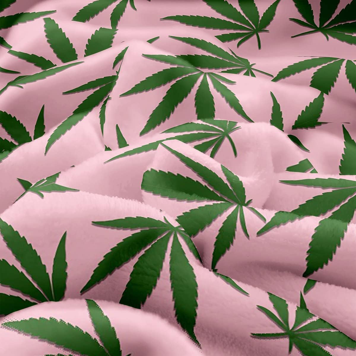 Marijuana Leaf Fleece Throw Blanket for Bed Sofa Couch,Cannabis Leaves Flannel Fuzzy Blanket All Season Green Plants Hemp Bed Blanket,Pink Marijuana Weed Leaf Room Decor Plush Blanket Queen 90"x90"