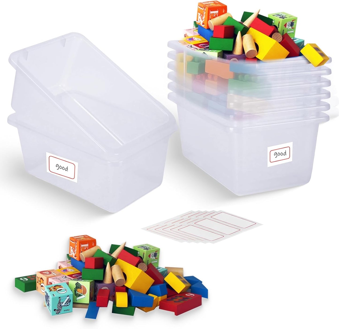 8 PACK Clear Cubby Bins without Lid, Classroom Storage Book Bins Toy Storage Organizer Small - Sturdy, Plastic Multi-Purpose Baskets Containers for Home Office School, Nursery, Playroom