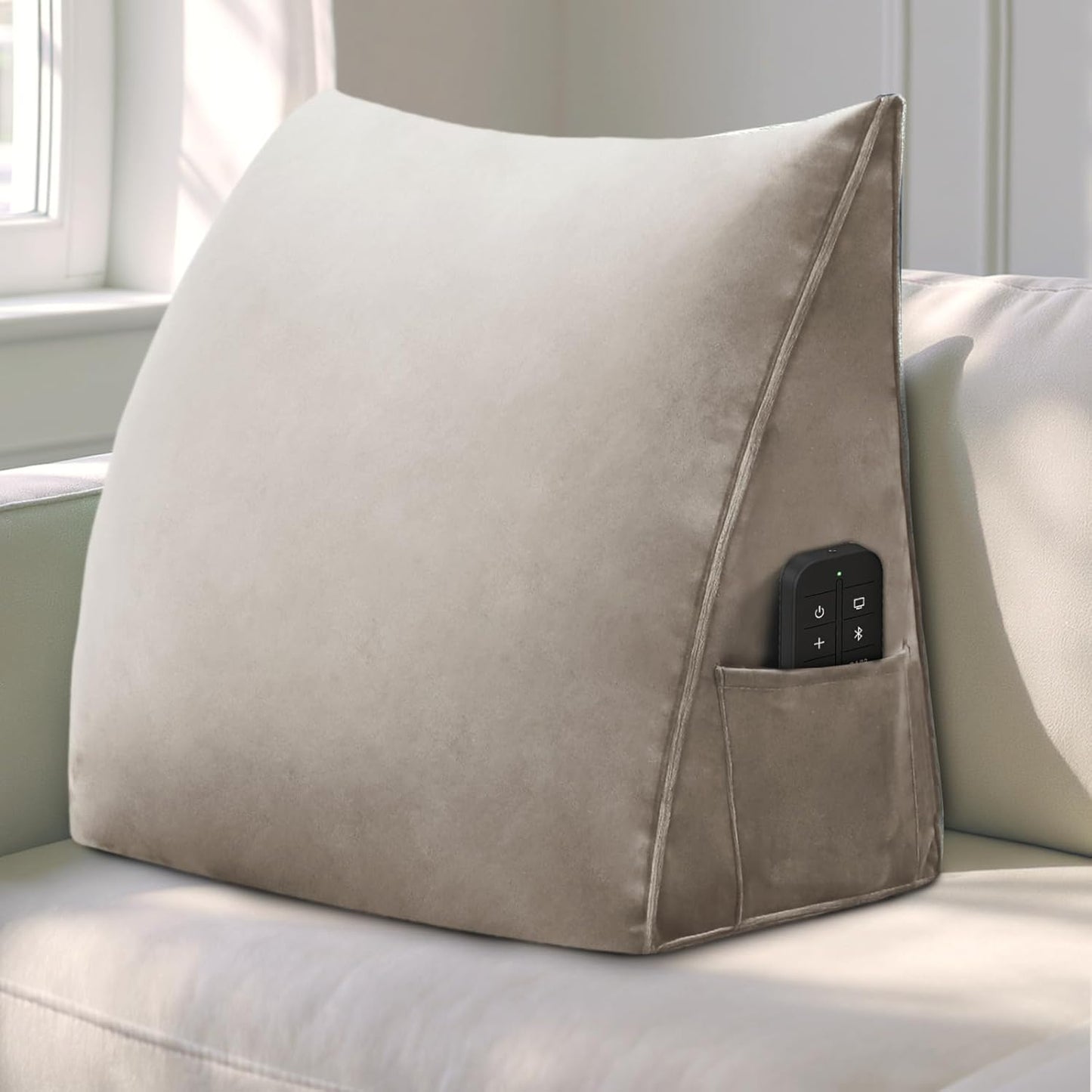 Triangular Wedge Headboard Reading Pillow for Sitting Up in Bed Backrest Bolster Pillow for Daybed Cushion Lumbar Body Support Positioning with Removable Cover, Camel