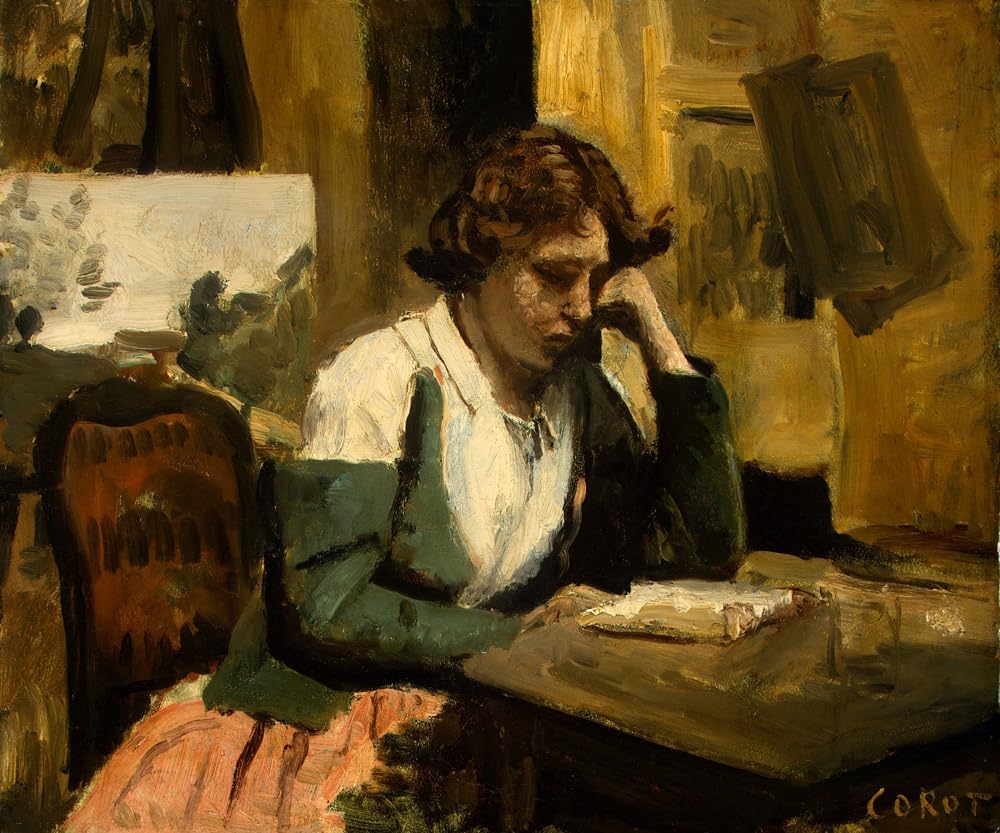 Young Girl Reading 1868 French Portrait Painting By Camille Corot 11"X14" Image Size on Matte Paper Fine Art Print Poster Shipped Rolled-up