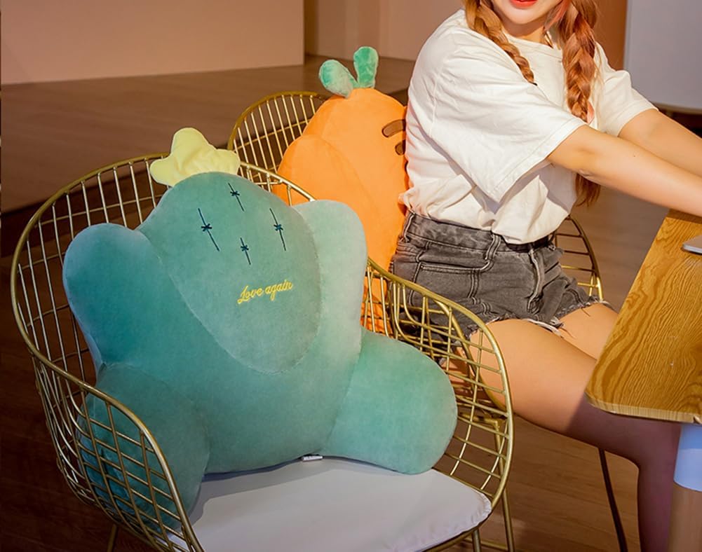 Cartoon Lumbar Support Pillow Cute Office Chair Waist Back Cushion Backrest Pillow Soft Sofa Bed Rest Reading Pillow (Green Cactus, 55×40CM/21.65"×15.7")