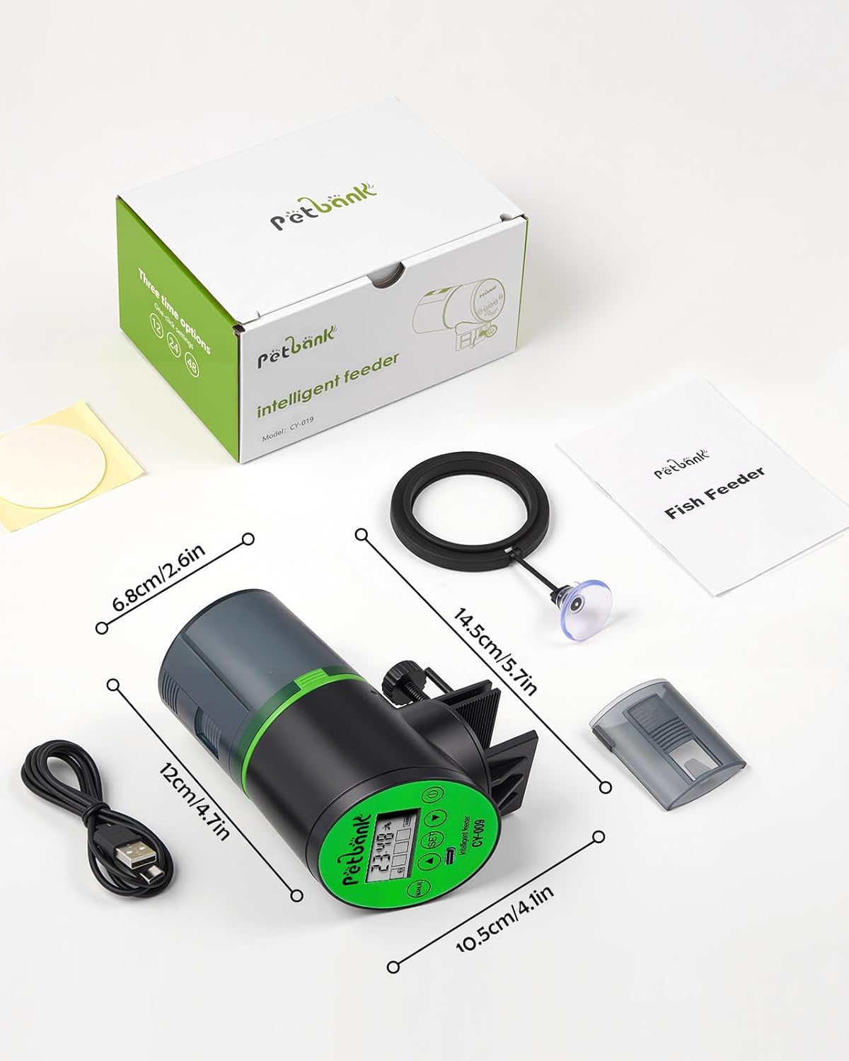 Automatic Fish Feeder for Aquariums - Rechargeable Auto Fish Food Dispenser Timer Feeder with USB Charger Cable,LCD Screen, Customized Schedule