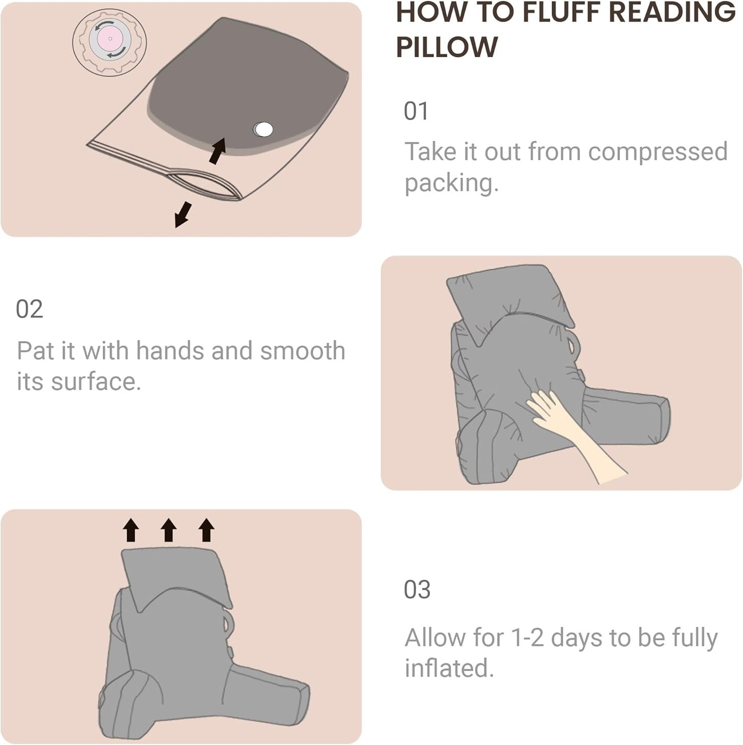 Portable Reading Pillows with Headrest for Bed Sitting Up(Brown Oeko-Tex), Velvet Back Pillow with Arms & Pockets for Adults, Support Memory Foam Bed Pillow for Dorm/Reading/Watching/Gaming