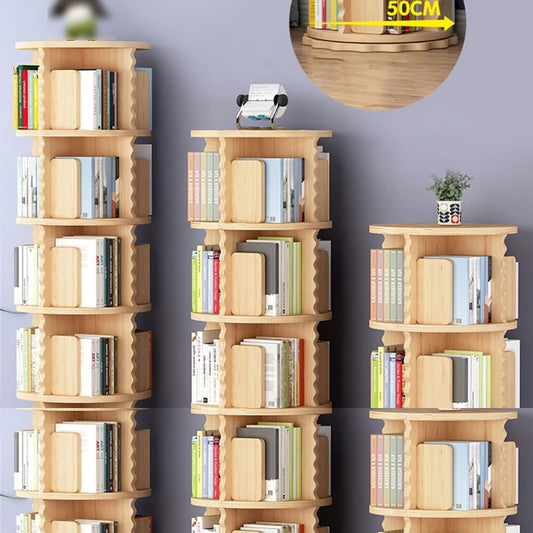 Rotating Bookshelf 360° for Small Space - Wood Floor Standing Bookcase Storage Rack for Kids' Room & Bedroom - 2/3/4/5/6 Tier StudyRoom Organizer