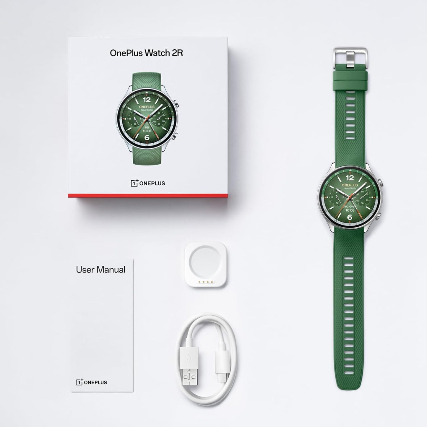 OnePlus Watch 2R, 32GB, Sleep Monitor, Heart Rate Tracking, Smartwatch with Fitness Insights, 100-Hour Battery, 1.43'', Bluetooth WiFi, Forest Green, not Compatible with iOS