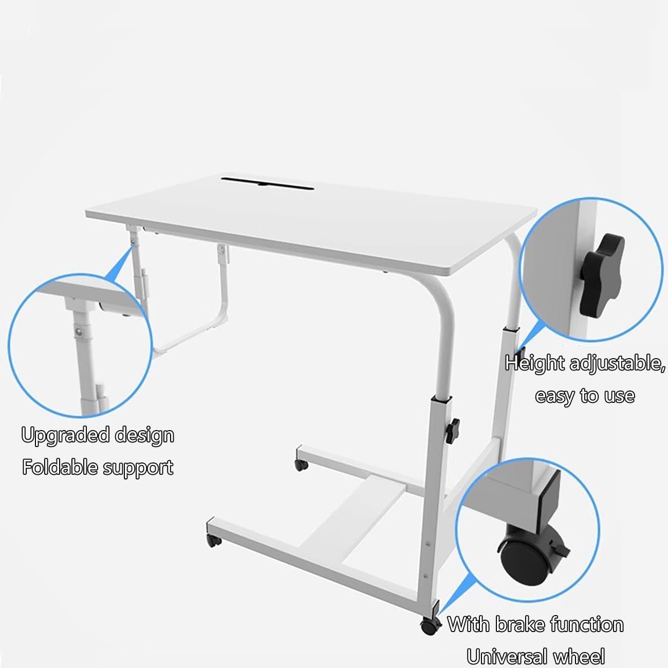 Adjustable Overbed Table,Laptop Cart Bed Table Desk,Standing Workstation Laptop Cart,Overbed Table with 360° Wheels,Height Adjustable,for Eating,Working or Reading.(Natural,31.5 x 19.7 x 23.6 in)
