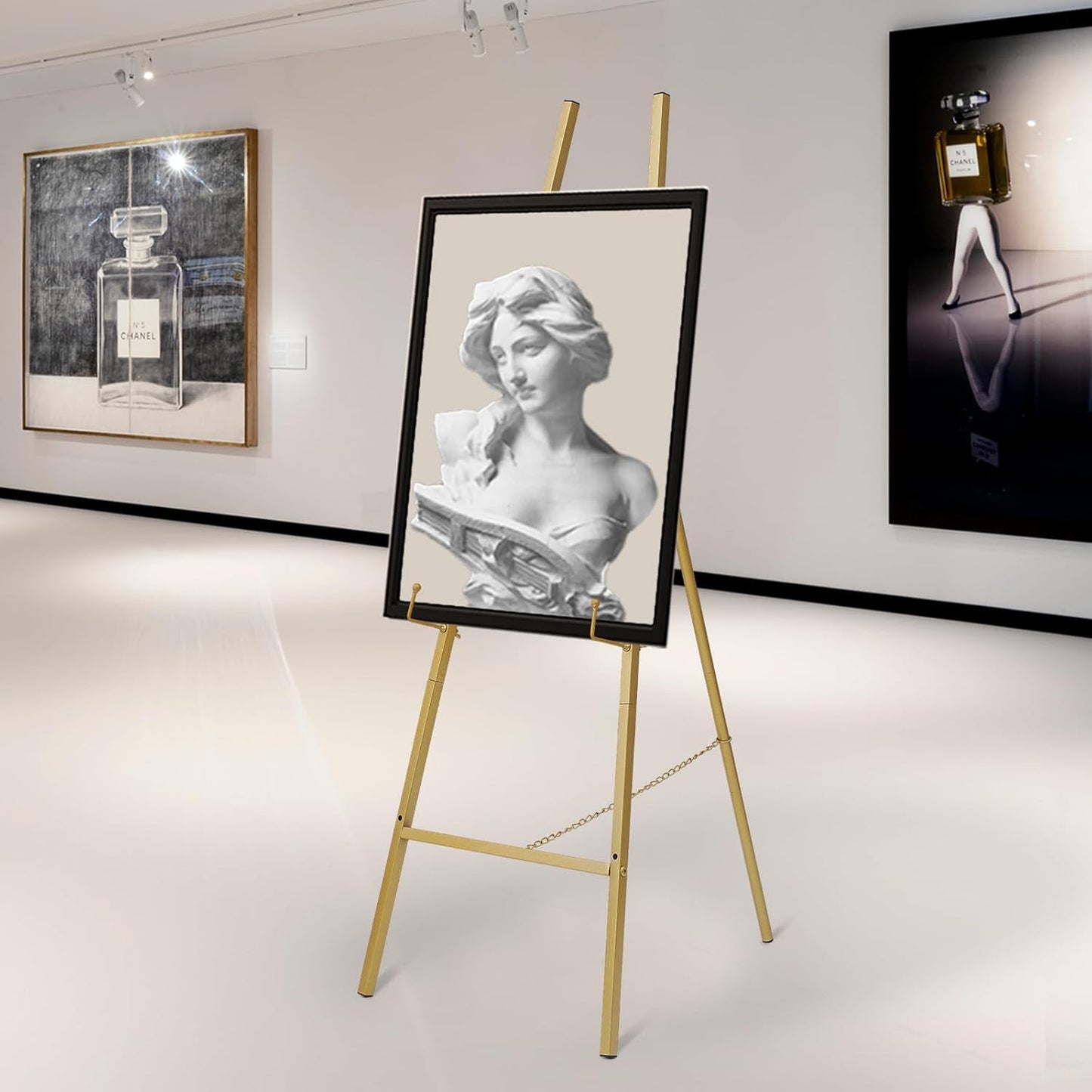 Metal Easel Stand with Chain Support for Mirror,58 Inch Floor Easels for Display Wedding Sign,Iron Adjustable Arts & Crafts Easels(Gold)