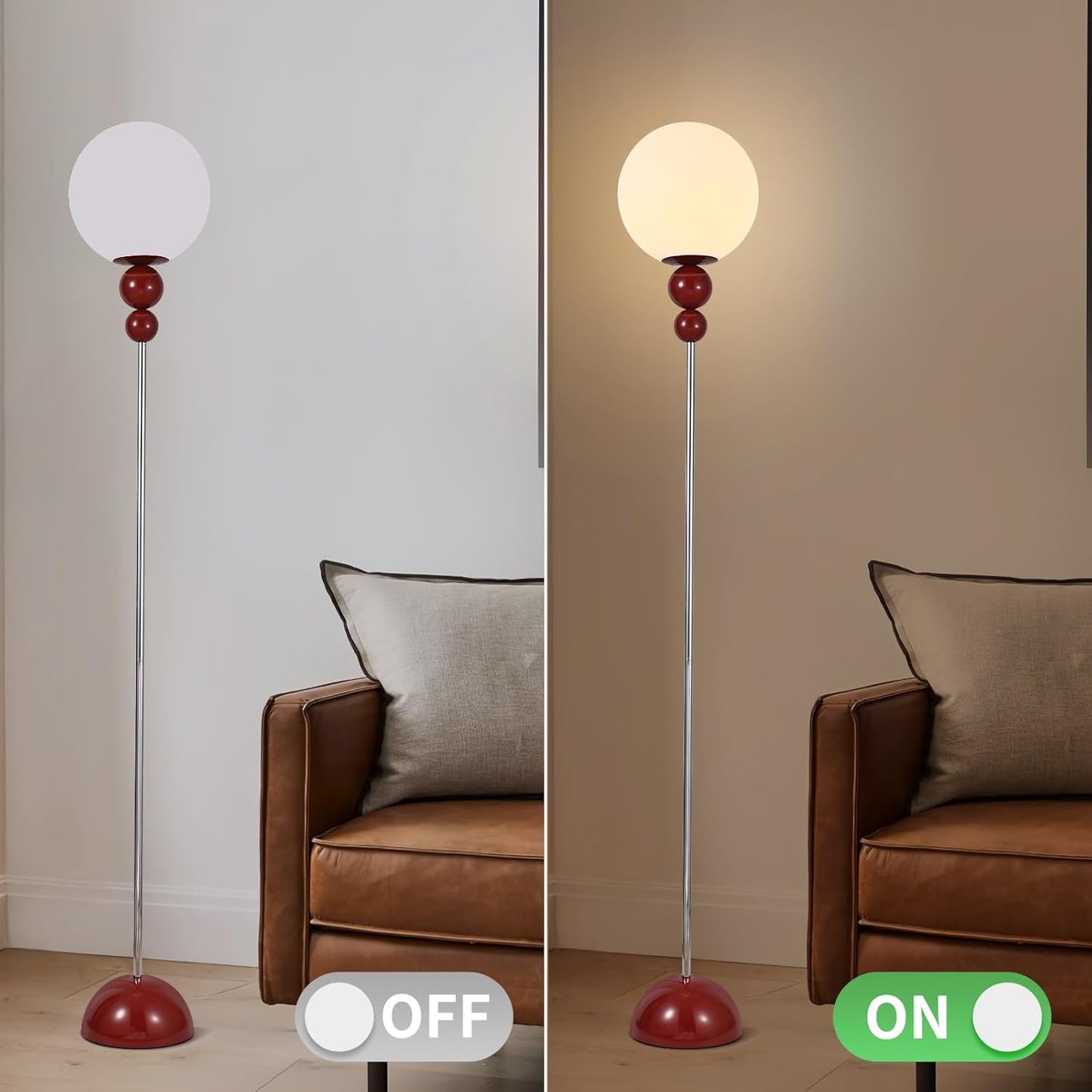 Red Floor Lamp for Living Room, Modern Floor Lamps for Bedroom,On/Off Foot Switch, Globe Standing Lights for Office Cafe, Includes E26 Bulb 15W Reading Corner Light Include 70.87in Plug Cord