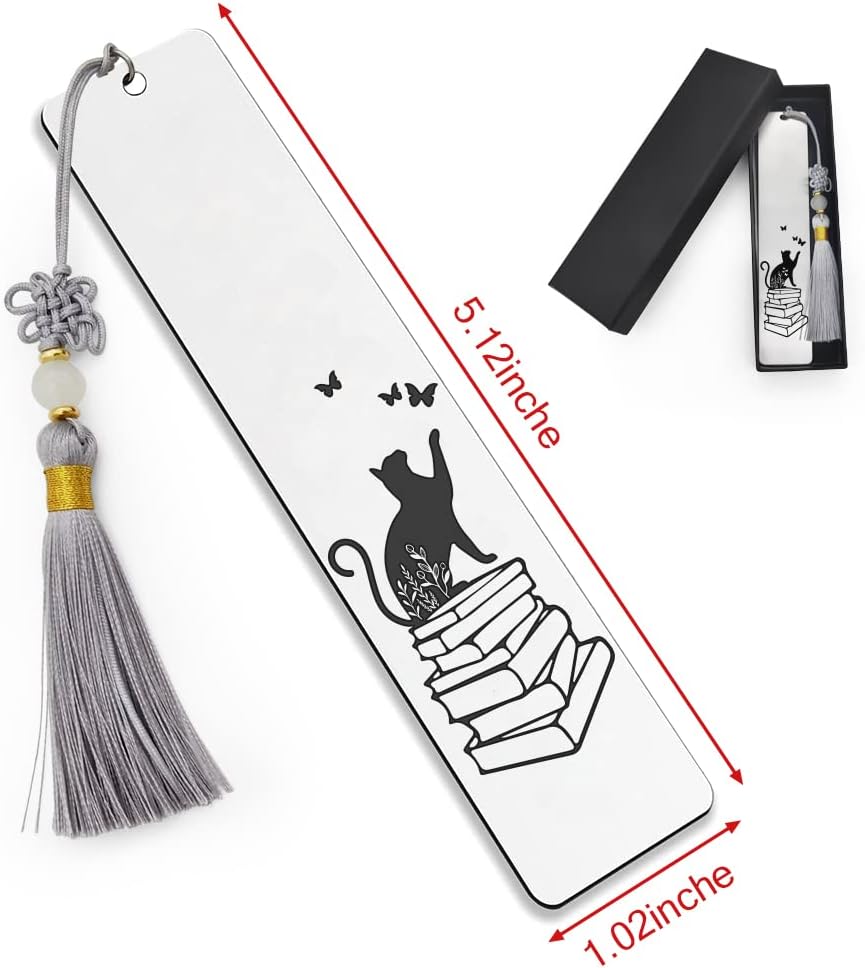 Ptzizi Funny Metal Engraved Cat Bookmark with Tassel Inspirational Bookmark Clip for Friends Teachers Students Book Lovers Cat Lovers Retirement Teacher's Day Graduation Christmas Birthday Gifts