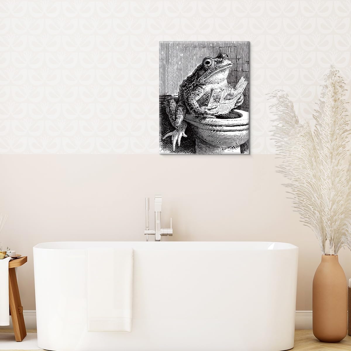 Funny Retro Toad Bathroom Wall Art Toad Reading Newspaper on Toilet Canvas Print Poster Funny Animal Bathroom Wall Decor 8x10 Inch Framed