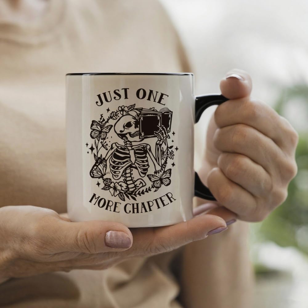Funny Book Mug for Book Lovers - Just One More Chapter Skeleton Reading Gifts for Women Men Librarian Bookish Book Club Bookworms Readers Teacher Booknerd Friends 11oz