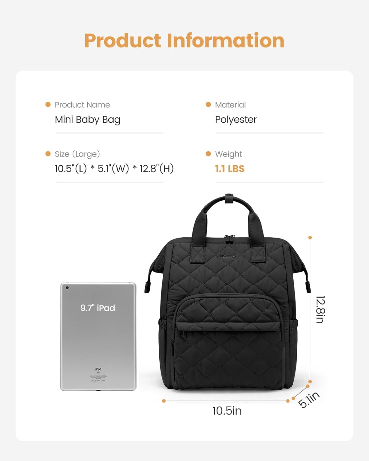 LOVEVOOK Small Diaper Bag Backpack, Mini Baby Bag for Girl Boy with Changing Pad, Diaper Backpack for Mom Dad with Stroller Buckles, Black