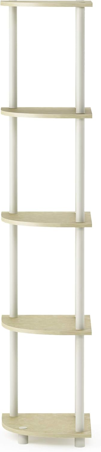 Furinno Turn-N-Tube 5 Tier Corner Display Rack Multipurpose Shelving Unit, 1-Pack, Cream Faux Marble/White