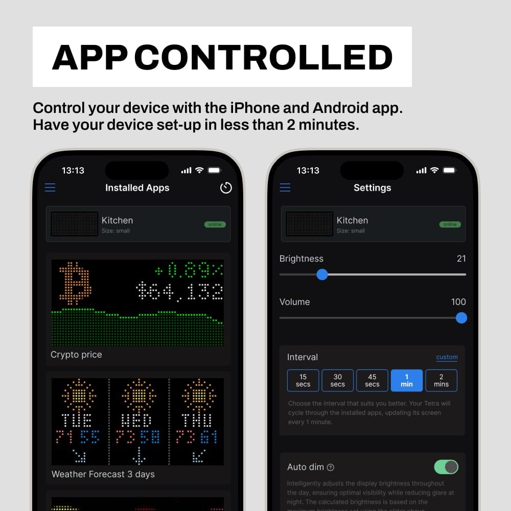 Tetra | Stocks & Crypto Ticker, Sports Scores, Weather, LED Display, Office Gift, Gift Room Decoration, Live Updates, animations