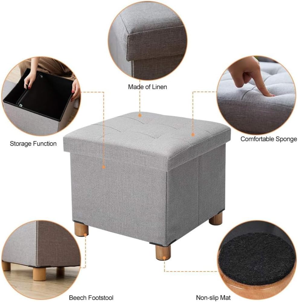 Zerone Foot Stools Ottoman Folding Ottoman with Storage, Storage Ottoman Linen Fabric Foldable Foot Rest Stool Seat Storage for Footrest for Hallway for Living Room Bedroom