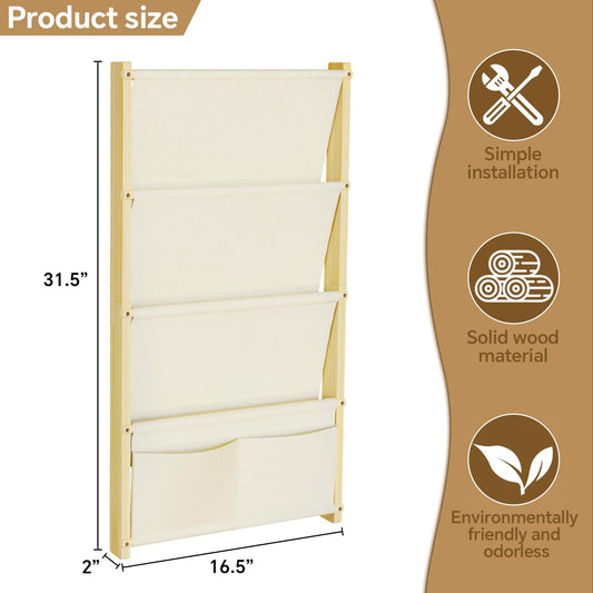 Wood 4-Tier Wall Mounted Kids Bookshelf – Floating Book Shelf For Kids Rooms,Nursery & Classroom, Hanging Bookcase Organizer For Books, Toddler Book Shelf, Montessori Bookshelf, Nursery Shelves