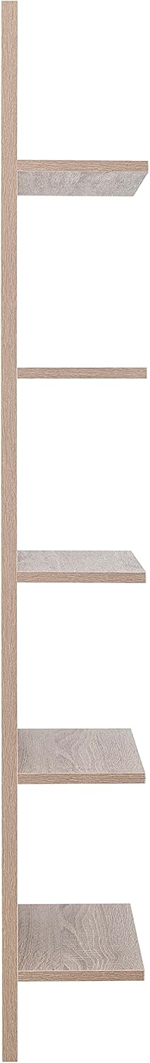 Danya B. Narrow Decorative Wall Mount Vertical Shelving Unit – Modern Column with 5 Shelves Home or Office for Books, Décor Display (Oak)