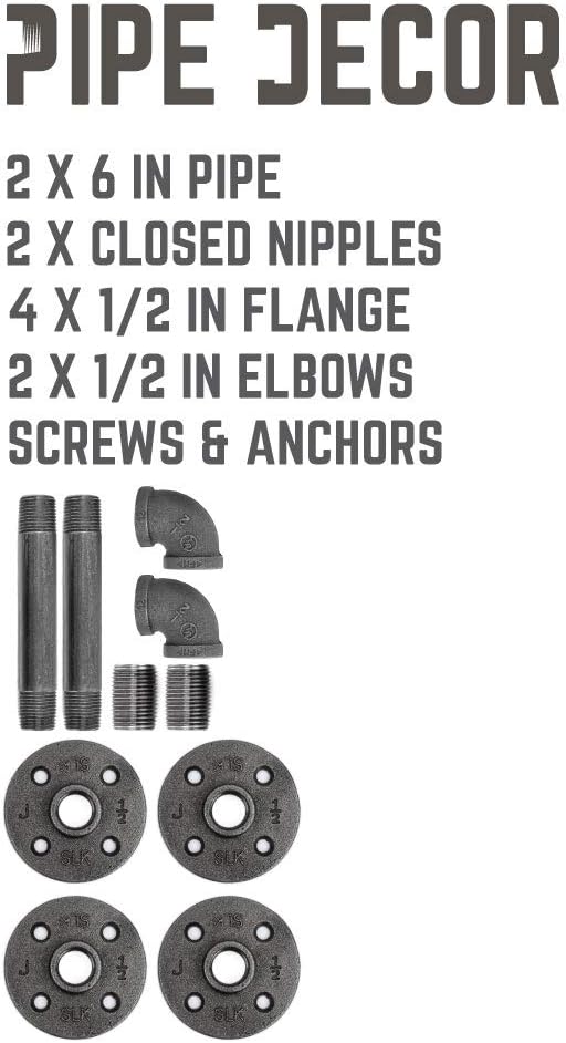 PIPE DECOR Industrial Pipe Shelf Brackets, 6 Inch, 4 Pack – Wall Mounted Double Flange Floating Shelf Hardware, Rustic Vintage-Style Shelving Support Set
