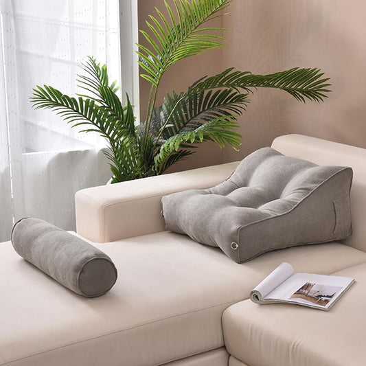 Bed Backrest Pillow Soft Wedge Headboard Reading Pillow Sofa Lumbar Cushion Back Support Reclining Positioning Pillow (45×50×25cm/17.7"×19.7"×9.84", Silver Gray)