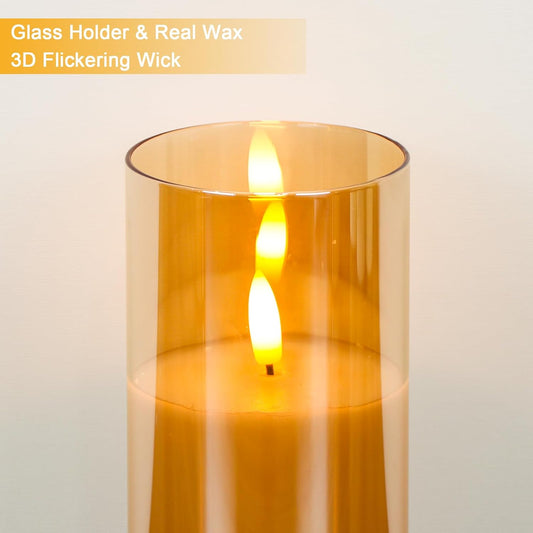 Rechargeable Candles with Remote, Rechargeable Flameless Candles with Timer, LED Battery Operated Candle with 3D Wick and Charging Cable for Halloween Christmas Decor(Gold)